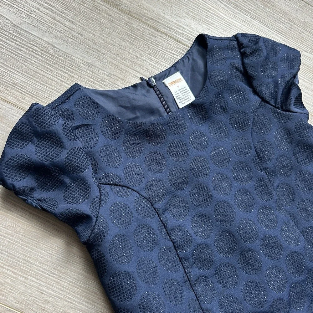 Gymboree 2014 Girls Sz 7 Holiday Shine Sparkle‎ Dot Bow Dress Navy Blue Holiday
